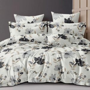 Floral Print White Colour Glace Cotton 160TC Queen Size Double Bedsheet with 2 Pillow Covers