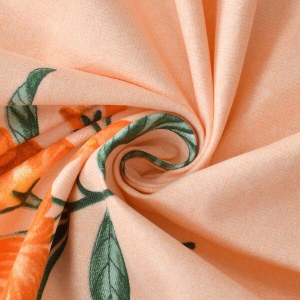 Floral Print Orange Colour Glace Cotton 210TC Queen Size Double Bedsheet with 2 Pillow Covers ( 90" X100") - Image 3