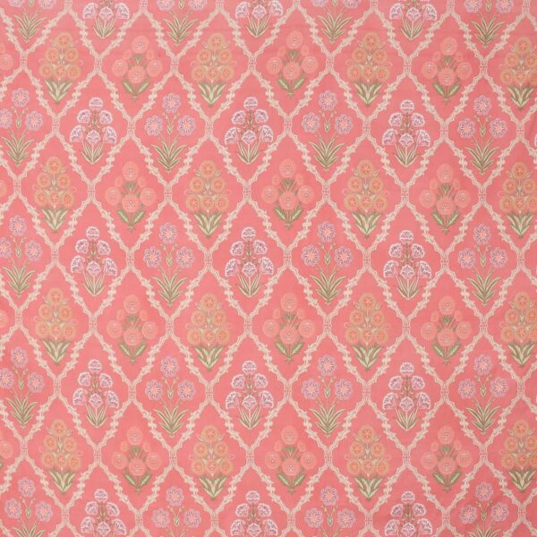 Floral Print Pink Green Colour Glace Cotton 210TC Queen Size Double Bedsheet with 2 Pillow Covers - Image 4