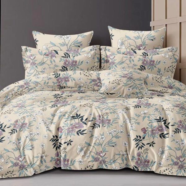 Floral Print Multi Colour Glace Cotton 160TC Queen Size Double Bedsheet with 2 Pillow Covers