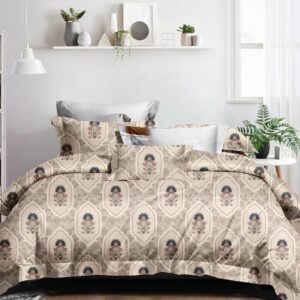Floral Print Brown Colour Glace Cotton 210TC Queen Size Double Bedsheet with 2 Pillow Covers