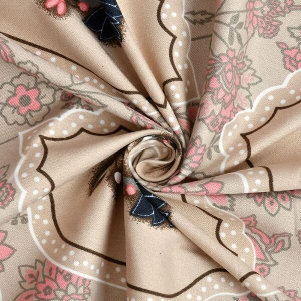 Floral Print Brown Colour Glace Cotton 210TC Queen Size Double Bedsheet with 2 Pillow Covers - Image 4