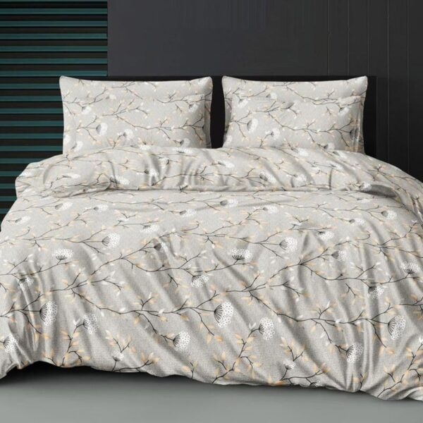 Floral Print Beige Colour Glace Cotton 160TC Queen Size Double Bedsheet with 2 Pillow Covers