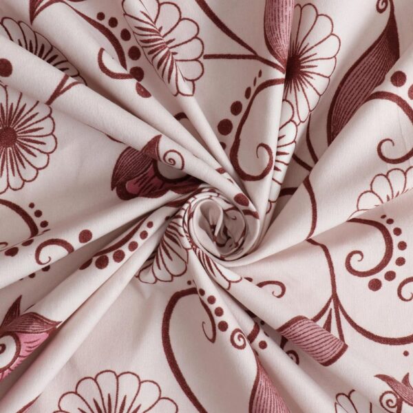 Floral Print Beige Colour Glace Cotton 160TC Queen Size Double Bedsheet with 2 Pillow Covers - Image 4