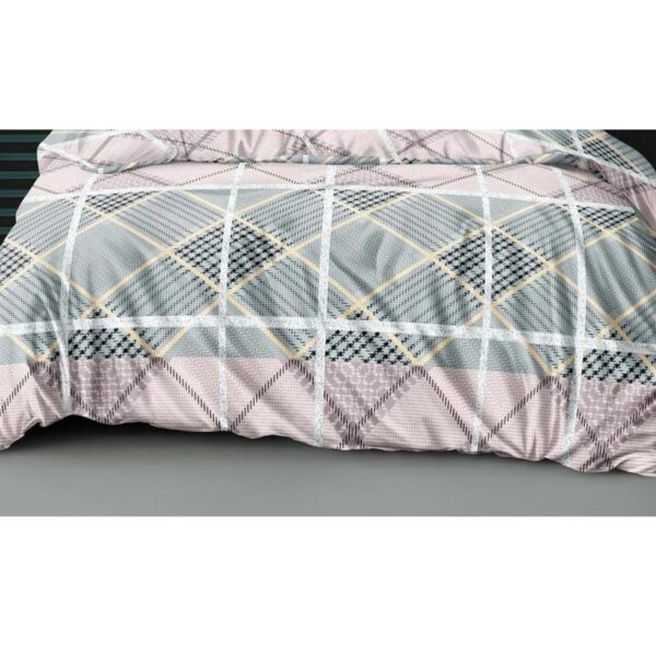 Geometric Print Blue Pink Colour Glace Cotton 160TC Queen Size Double Bedsheet with 2 Pillow Covers - Image 3