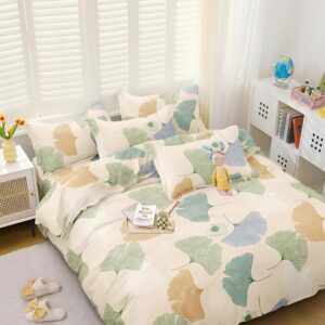 Floral Print Beige Colour Glace Cotton 160TC Queen Size Double Bedsheet with 2 Pillow Covers