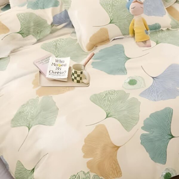 Floral Print Beige Colour Glace Cotton 160TC Queen Size Double Bedsheet with 2 Pillow Covers - Image 3