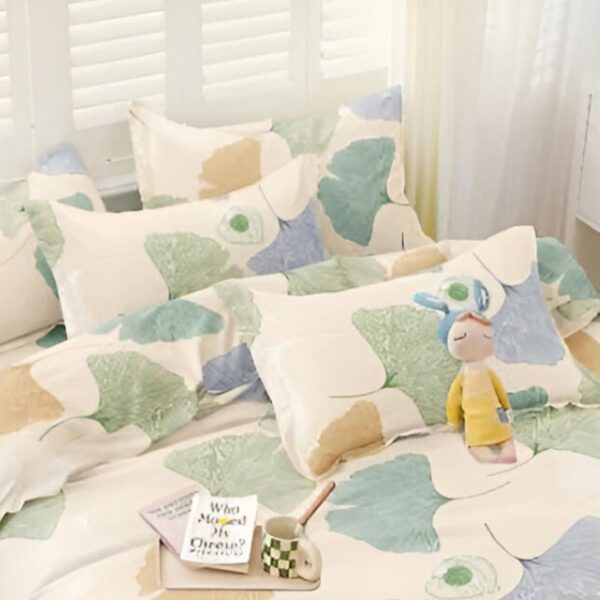 Floral Print Beige Colour Glace Cotton 160TC Queen Size Double Bedsheet with 2 Pillow Covers - Image 2