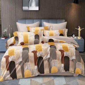 Geometric Print Multi Colour Glace Cotton 160TC Queen Size Double Bedsheet with 2 Pillow Covers