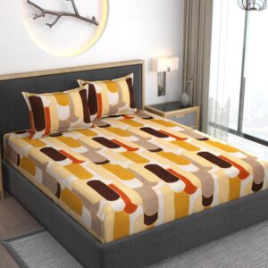 Geometric Print Multi Colour Glace Cotton 160TC Queen Size Double Bedsheet with 2 Pillow Covers