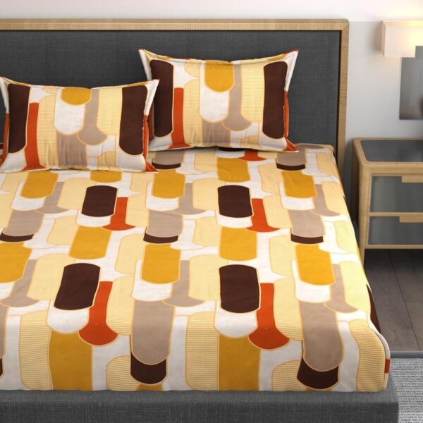Geometric Print Multi Colour Glace Cotton 160TC Queen Size Double Bedsheet with 2 Pillow Covers - Image 3