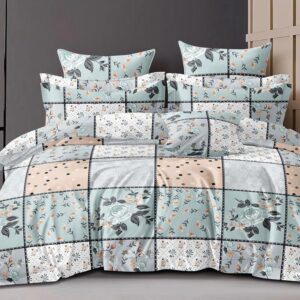 Floral Print Light Multi Colour Glace Cotton 160TC Queen Size Double Bedsheet with 2 Pillow Covers