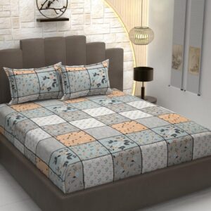 Floral Print Light Multi Colour Glace Cotton 160TC Queen Size Double Bedsheet with 2 Pillow Covers