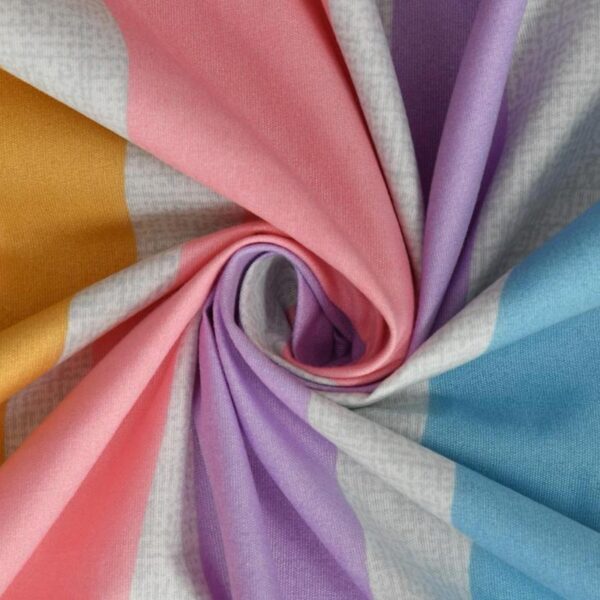 Stripe Print Multi Colour Glace Cotton 160TC Queen Size Double Bedsheet with 2 Pillow Covers - Image 3