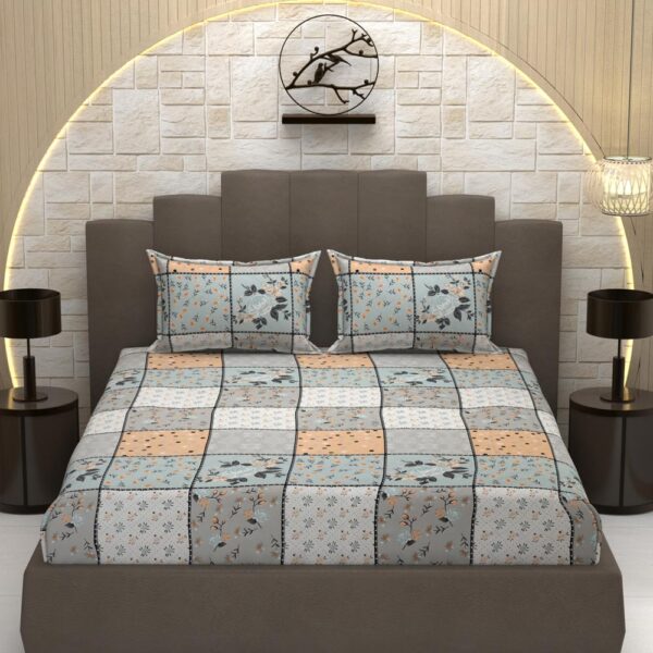 Floral Print Light Multi Colour Glace Cotton 160TC Queen Size Double Bedsheet with 2 Pillow Covers - Image 3