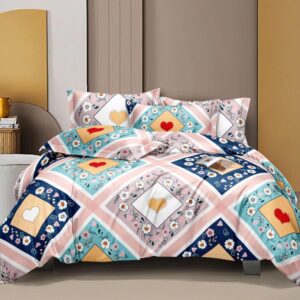 Geometric Print Multi Colour Glace Cotton 160TC Queen Size Double Bedsheet with 2 Pillow Covers