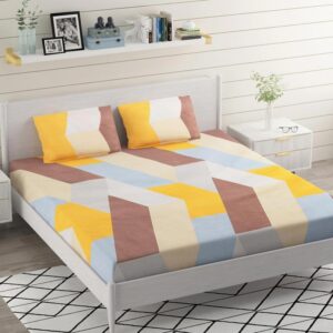 Geometric Print Multi Colour Glace Cotton 160TC Queen Size Double Bedsheet with 2 Pillow Covers