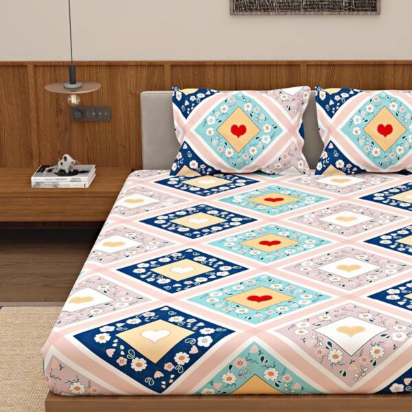 Geometric Print Multi Colour Glace Cotton 160TC Queen Size Double Bedsheet with 2 Pillow Covers - Image 5