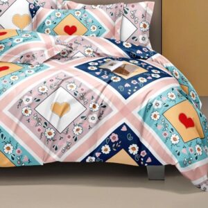 Geometric Print Multi Colour Glace Cotton 160TC Queen Size Double Bedsheet with 2 Pillow Covers