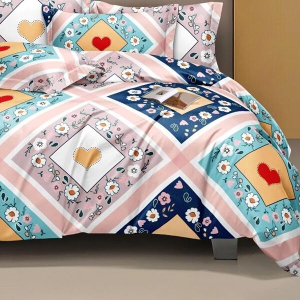 Geometric Print Multi Colour Glace Cotton 160TC Queen Size Double Bedsheet with 2 Pillow Covers - Image 2