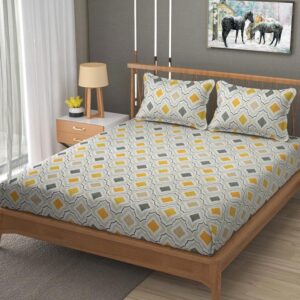 Geometric Print Multi Colour Glace Cotton 160TC Queen Size Double Bedsheet with 2 Pillow Covers