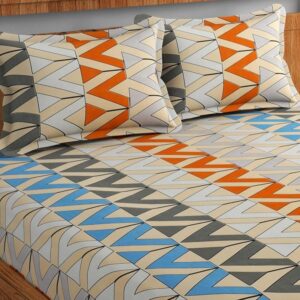 Geometric Print Multi Colour Glace Cotton 160TC Queen Size Double Bedsheet with 2 Pillow Covers
