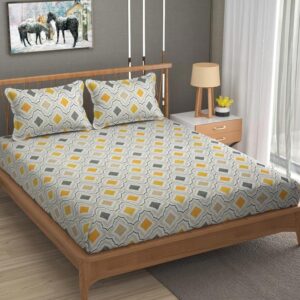 Geometric Print Multi Colour Glace Cotton 160TC Queen Size Double Bedsheet with 2 Pillow Covers
