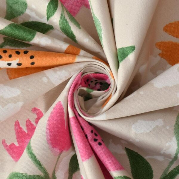 Floral Print Beige Pink Colour Glace Cotton 160TC Queen Size Double Bedsheet with 2 Pillow Covers - Image 3
