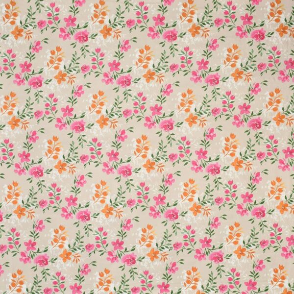 Floral Print Beige Pink Colour Glace Cotton 160TC Queen Size Double Bedsheet with 2 Pillow Covers - Image 4