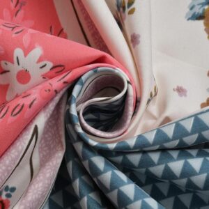 Floral Print Blue Pink Colour Glace Cotton 160TC Queen Size Double Bedsheet with 2 Pillow Covers
