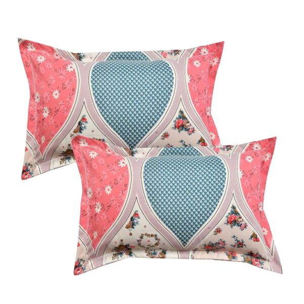 Floral Print Blue Pink Colour Glace Cotton 160TC Queen Size Double Bedsheet with 2 Pillow Covers - Image 3