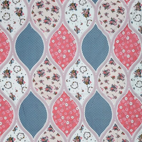 Floral Print Blue Pink Colour Glace Cotton 160TC Queen Size Double Bedsheet with 2 Pillow Covers - Image 4