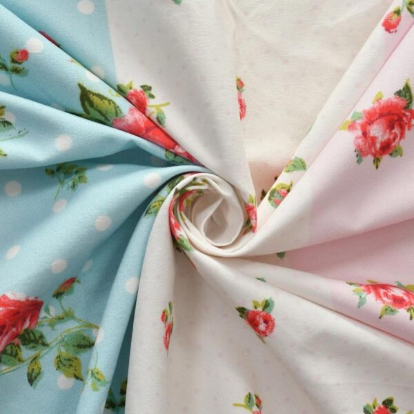 Floral Print Blue Pink Colour Glace Cotton 160TC Queen Size Double Bedsheet with 2 Pillow Covers - Image 3