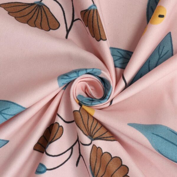 Floral Print Pink Colour Glace Cotton 160TC Queen Size Double Bedsheet with 2 Pillow Covers - Image 4