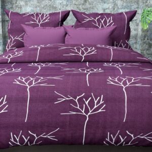 Floral Print Purple Colour Glace Cotton 160TC Queen Size Double Bedsheet with 2 Pillow Covers